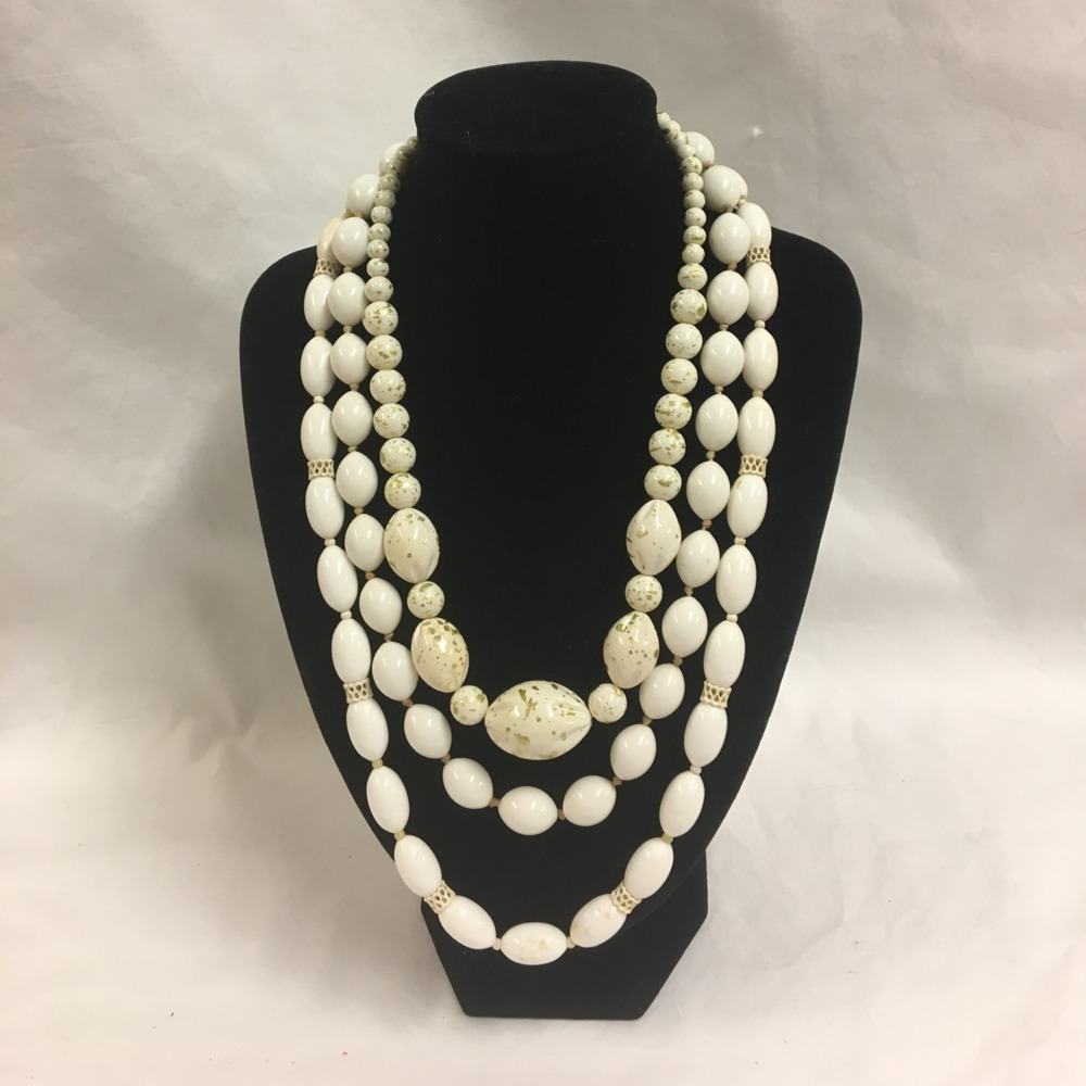 + Three Large White Beaded Necklaces